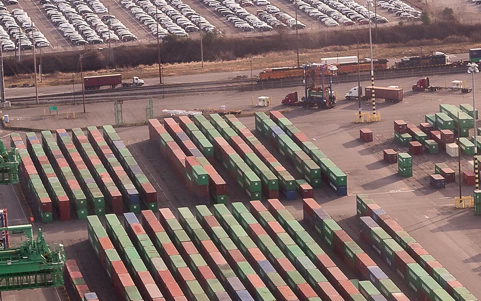 Stacked containers at a port