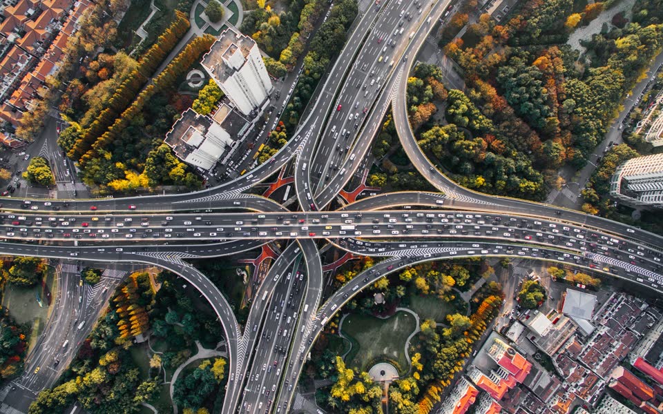 Aerial view of a highway interchange